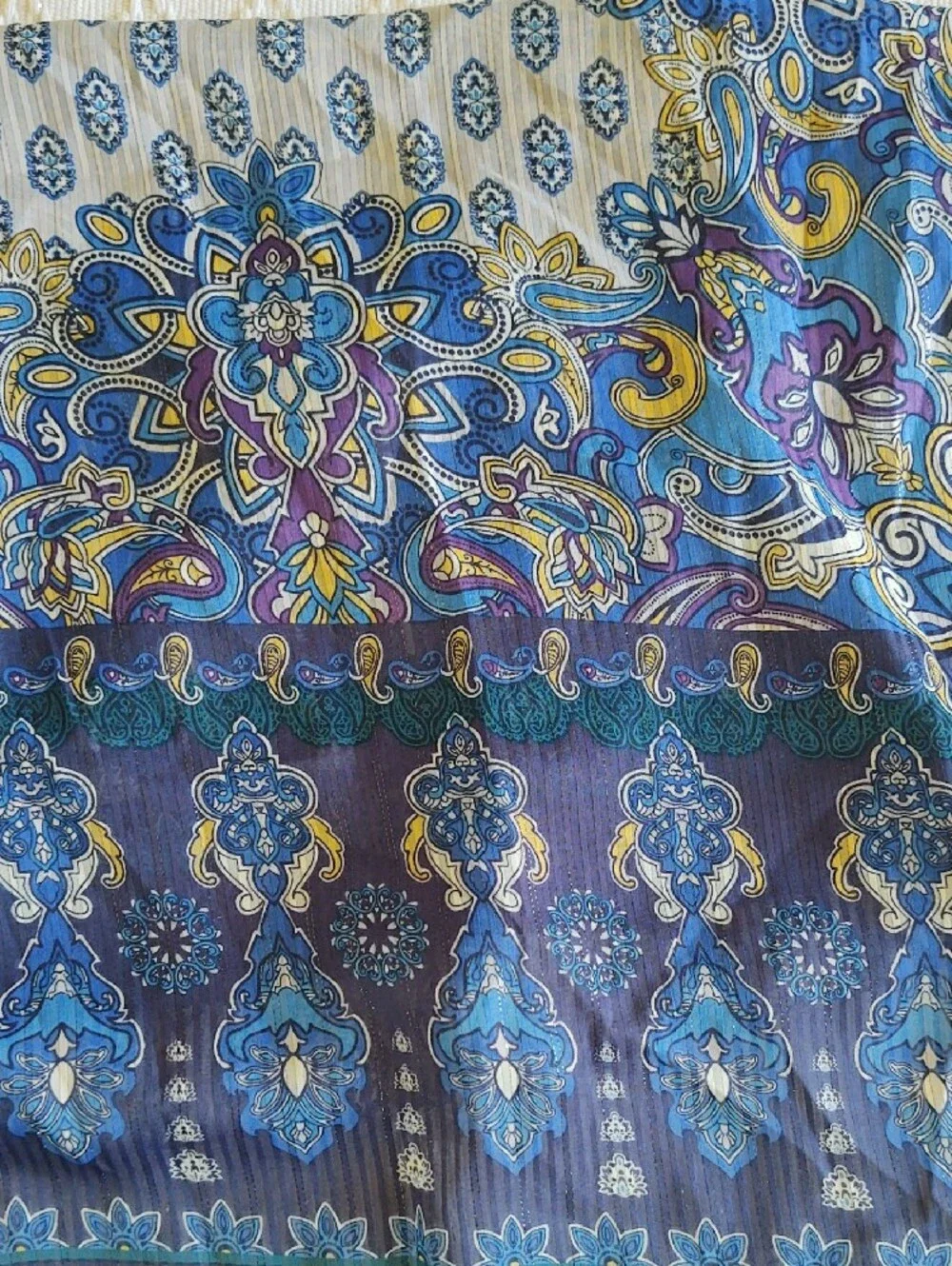 Vince Camuto Blue and White Paisley Border Scarf